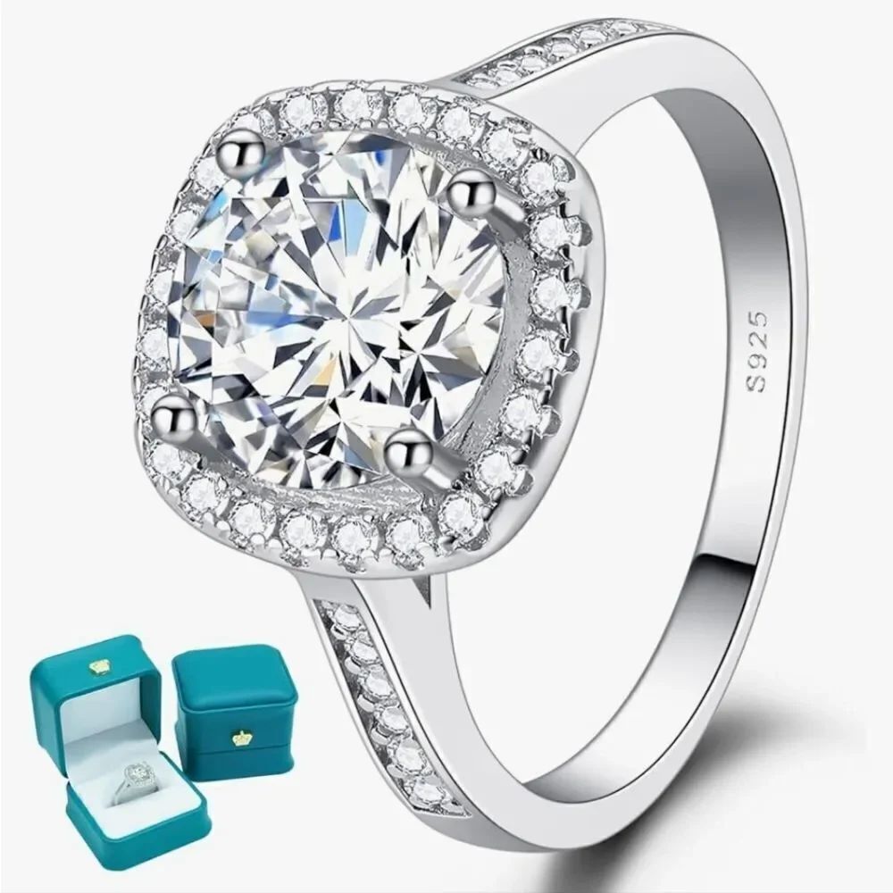 LuluRell Halo Moissanite Engagement with 2CT Diamond Solitaire And Bands Sz 5.5